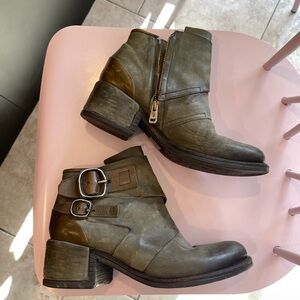 A.S.98 OLIN Jungle Green Ankle Boots with Buckle Straps and Side Zipper